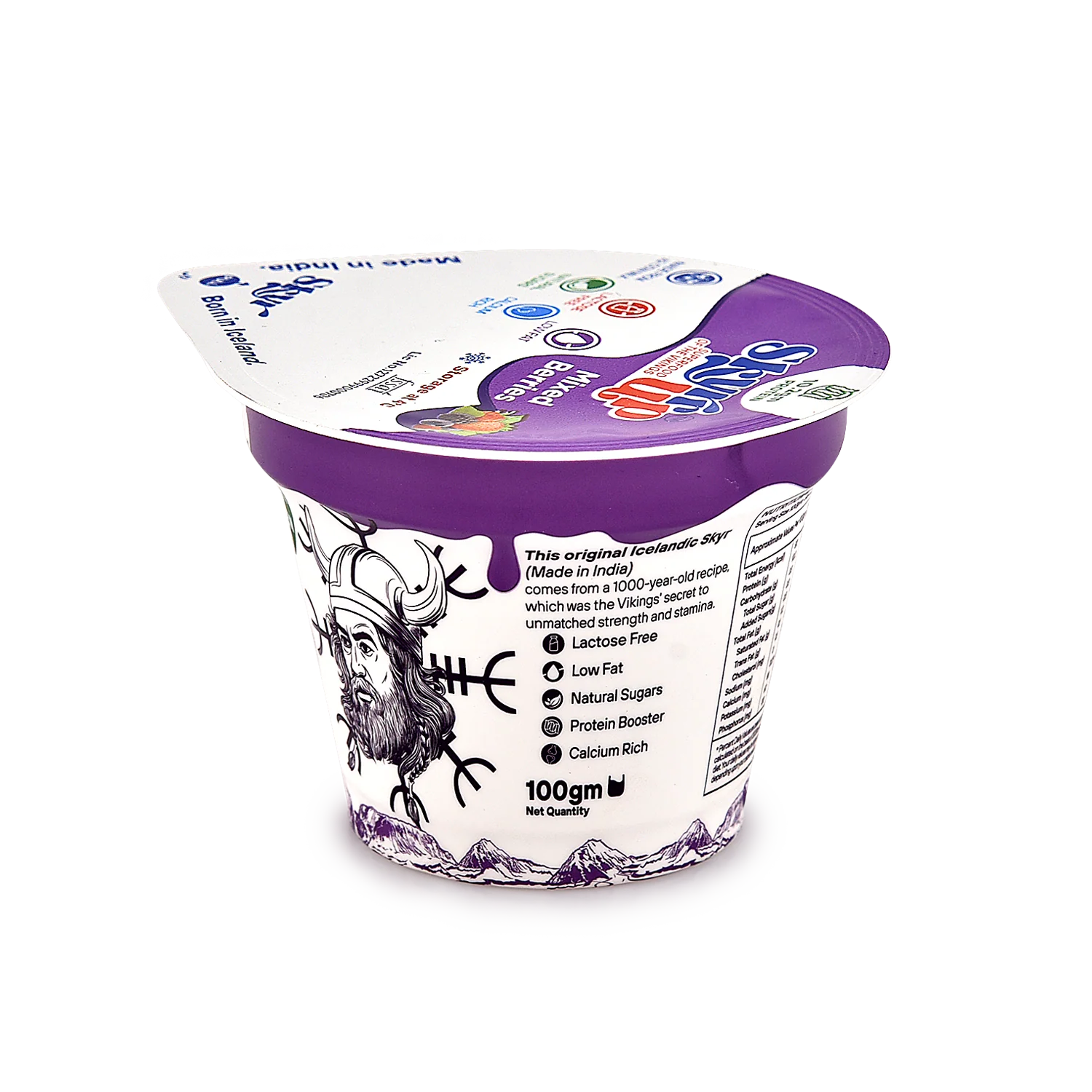 Yogurt | Mixed Berries (Made From A2 Milk) – Natural Sugar, 10.2gm Protein, Zero Preservatives, Fat Free & Lactose Free – Skyrrup – 100gm