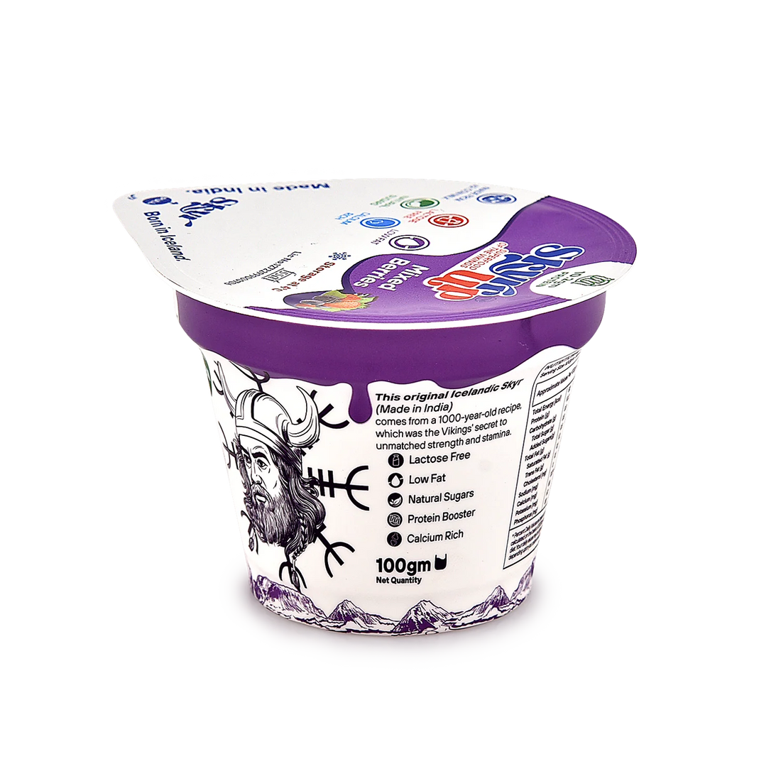 Yogurt | Mixed Berries (Made From A2 Milk) – Natural Sugar, 10.2gm Protein, Zero Preservatives, Fat Free & Lactose Free – Skyrrup – 100gm