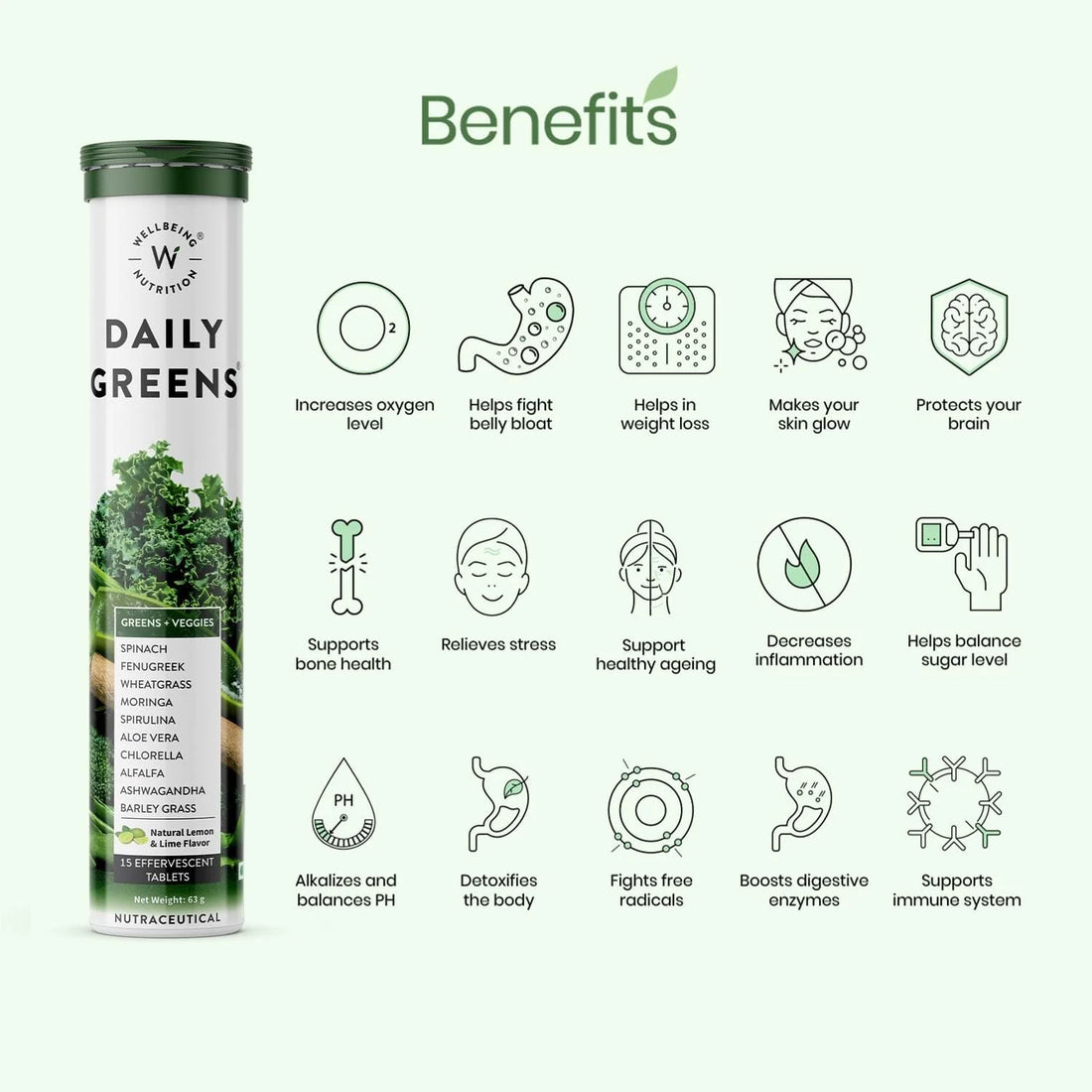 Daily Greens - Wellbeing Nutrition - 15 Tablets
