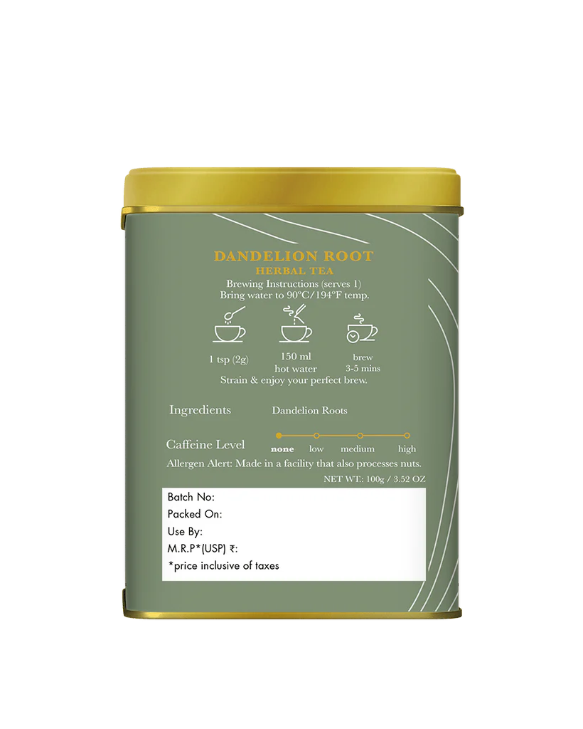 Tea | Dandelion Root Herbal Tea - Delicate, Midly Toastys Notes - Caffeine Free - Luxmi Estates - 100gm