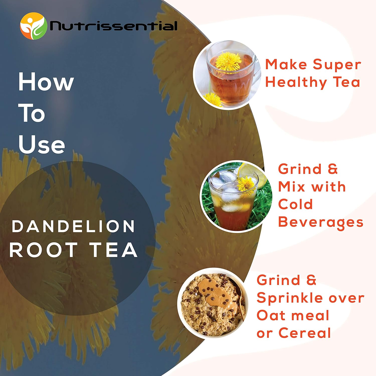 Tea | Dandelion Root Tea – Supports Healthy Digestion Aids Liver & Kidney Detox – Nutrissential – 40gm