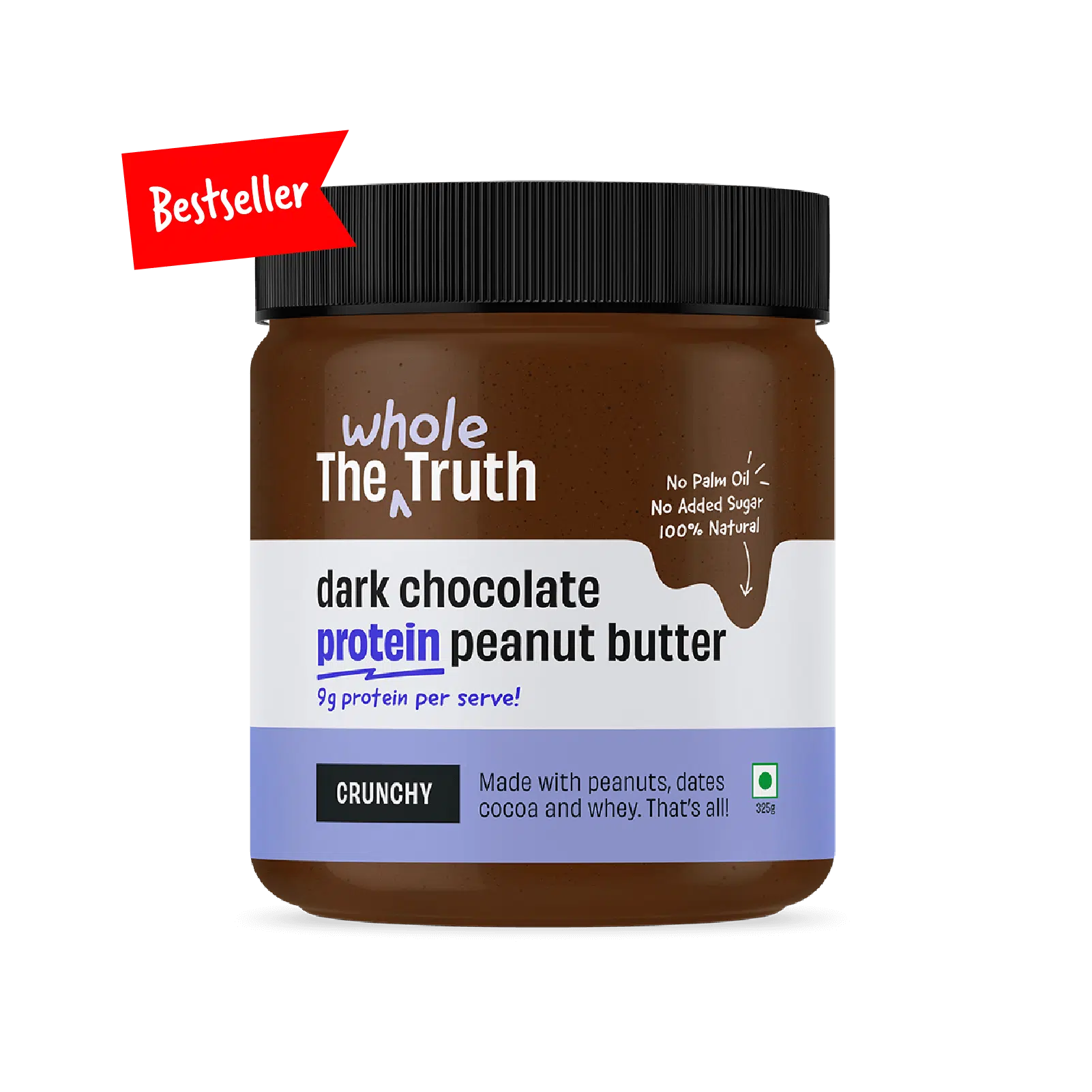 Peanut Butter | Dark Chocolate - Crunchy - No Added Sugar - The Whole Truth - 325gm