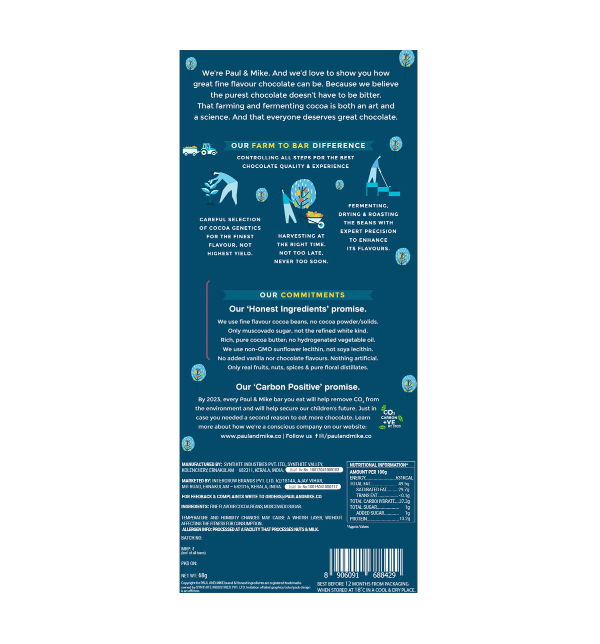 Dark Chocolate | 99% Dark Chocolate – Vegan & No Refined Sugar – Paul And Mike – 68gm