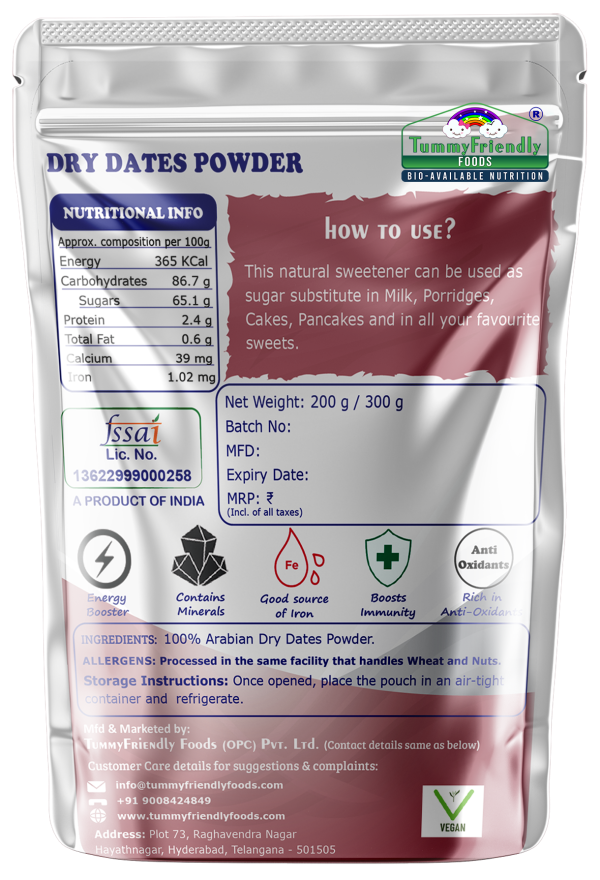 Dates Powder | Natural Sweetener – For Baby Food – USDA Organic – No Chemical, Additives & No Sweeteners – Tummy Friendly Foods – 200gm