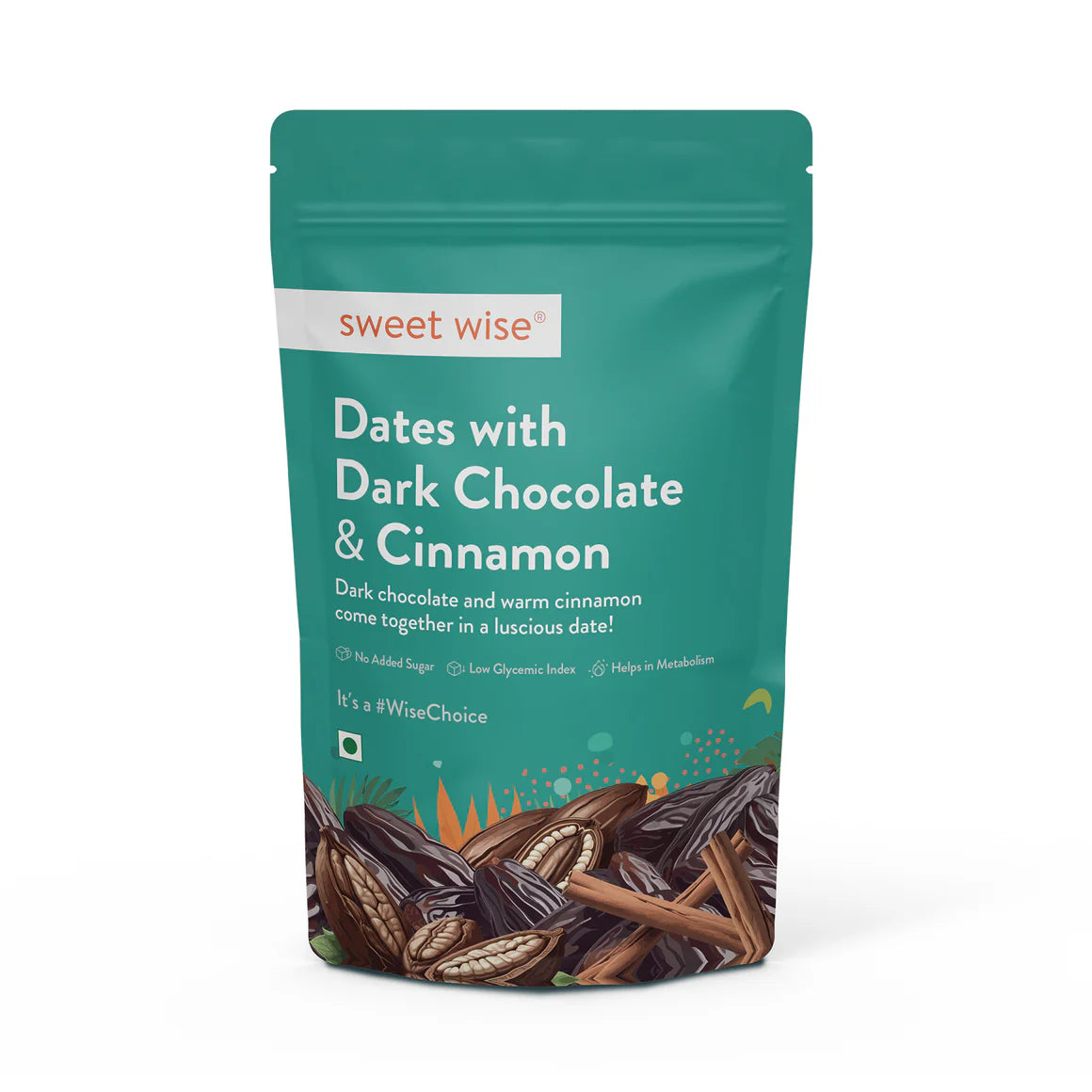 Dark Chocolate | Dates With Dark Chocolate & Cinnamon - No Added Sugar - Sweet Wise - 100gm