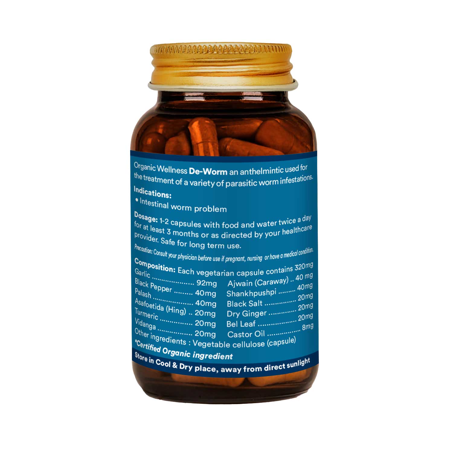 De Worm ( Intestinal Worm Infestation Treatment ) -Improves Digestive Power, Provide Relief in Intestinal Worms-No Artificial Additives- Organic Wellness - 90 Vegetarian Capsules