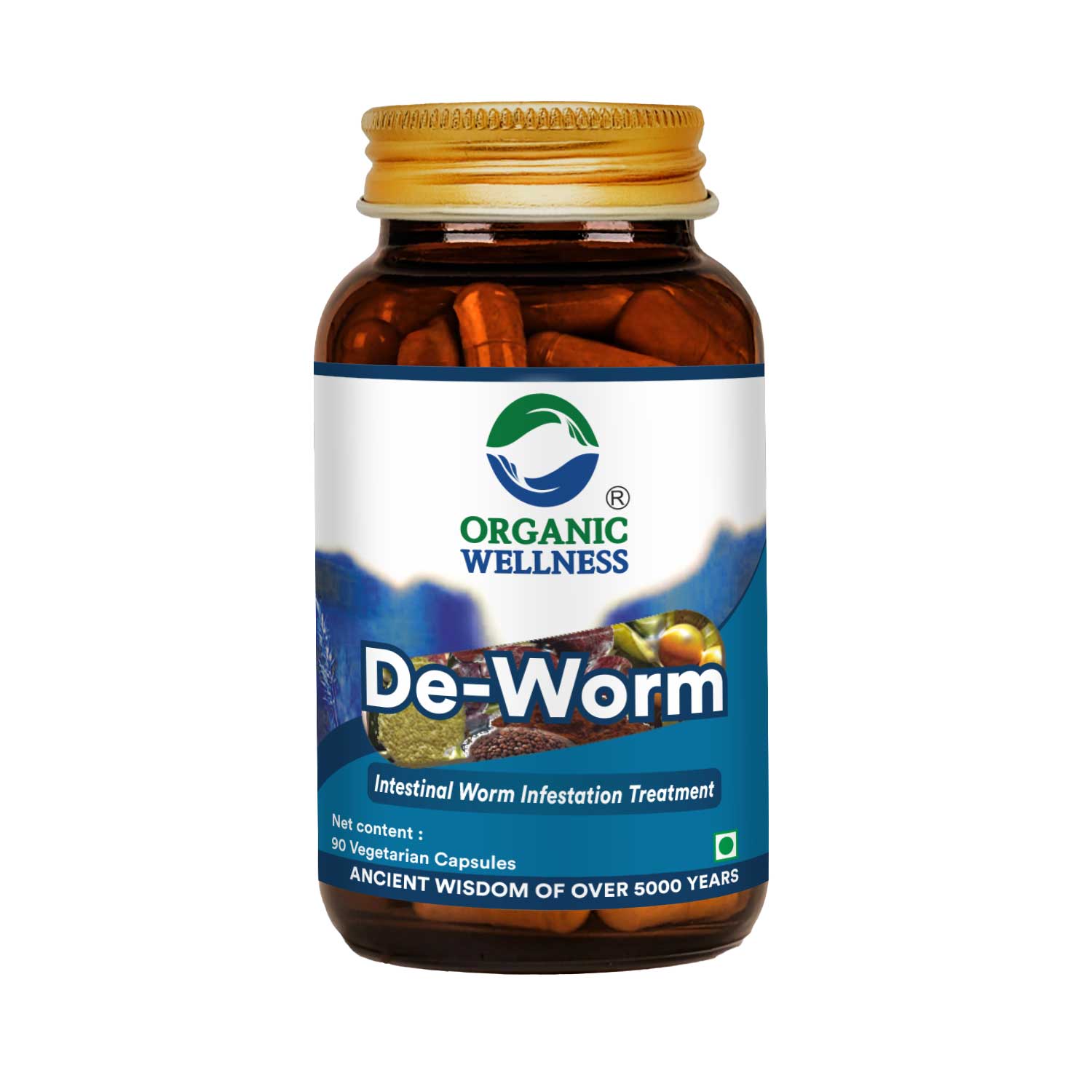 De Worm ( Intestinal Worm Infestation Treatment ) -Improves Digestive Power, Provide Relief in Intestinal Worms-No Artificial Additives- Organic Wellness - 90 Vegetarian Capsules