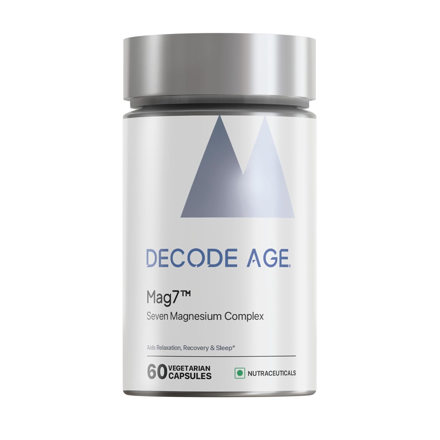MAG7 | Seven Complex Magnesium - Aids Relaxation, Recovery & Blood Pressure Regulation - Vegan, Gluten Free, Soy Free, Sugar Free, Non GMO & No Artificial Sweeteners - Decode Age - 60 Capsules