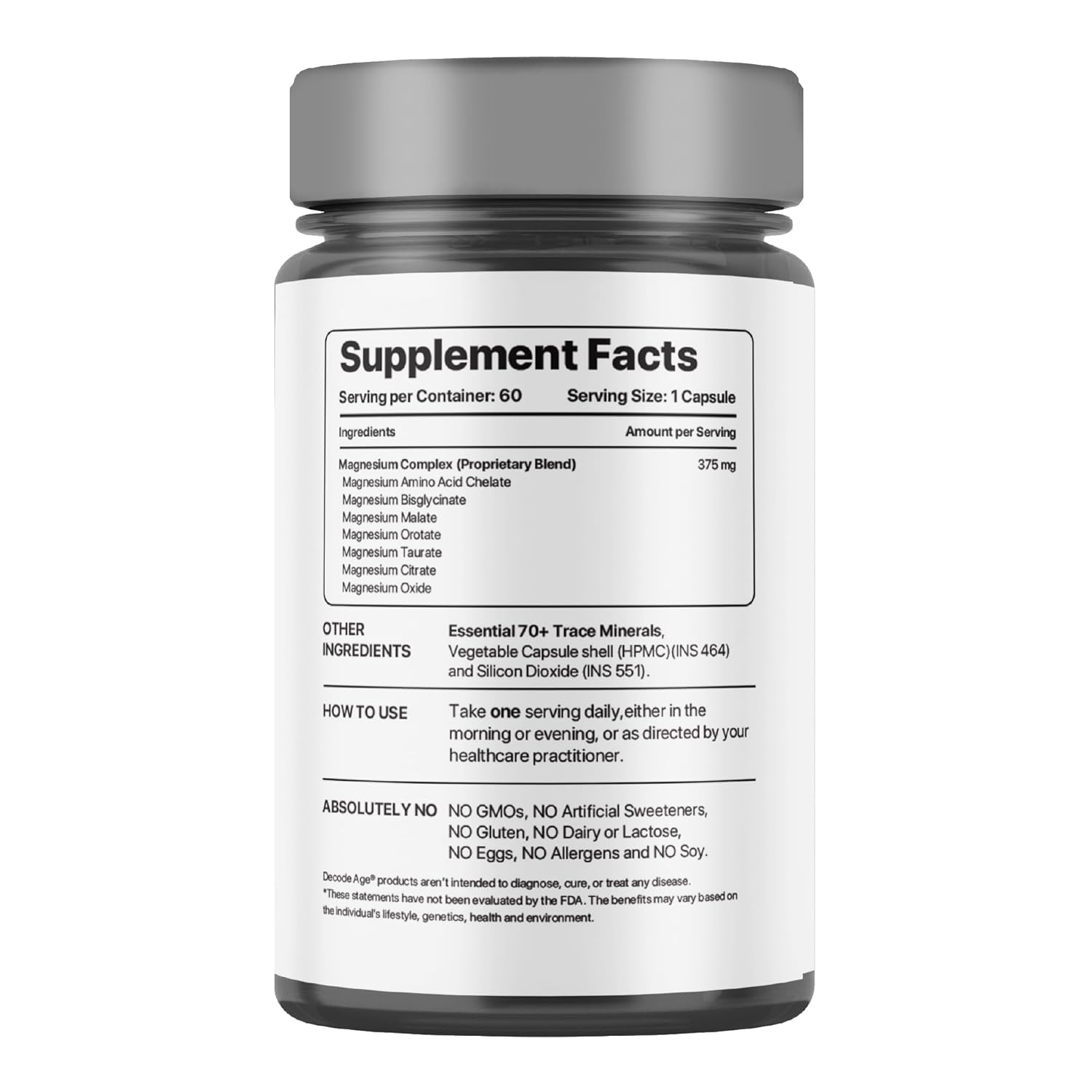 MAG7 | Seven Complex Magnesium - Aids Relaxation, Recovery & Blood Pressure Regulation - Vegan, Gluten Free, Soy Free, Sugar Free, Non GMO & No Artificial Sweeteners - Decode Age - 60 Capsules