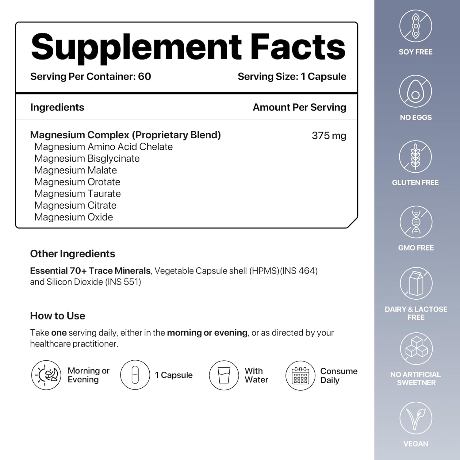 MAG7 | Seven Complex Magnesium - Aids Relaxation, Recovery & Blood Pressure Regulation - Vegan, Gluten Free, Soy Free, Sugar Free, Non GMO & No Artificial Sweeteners - Decode Age - 60 Capsules