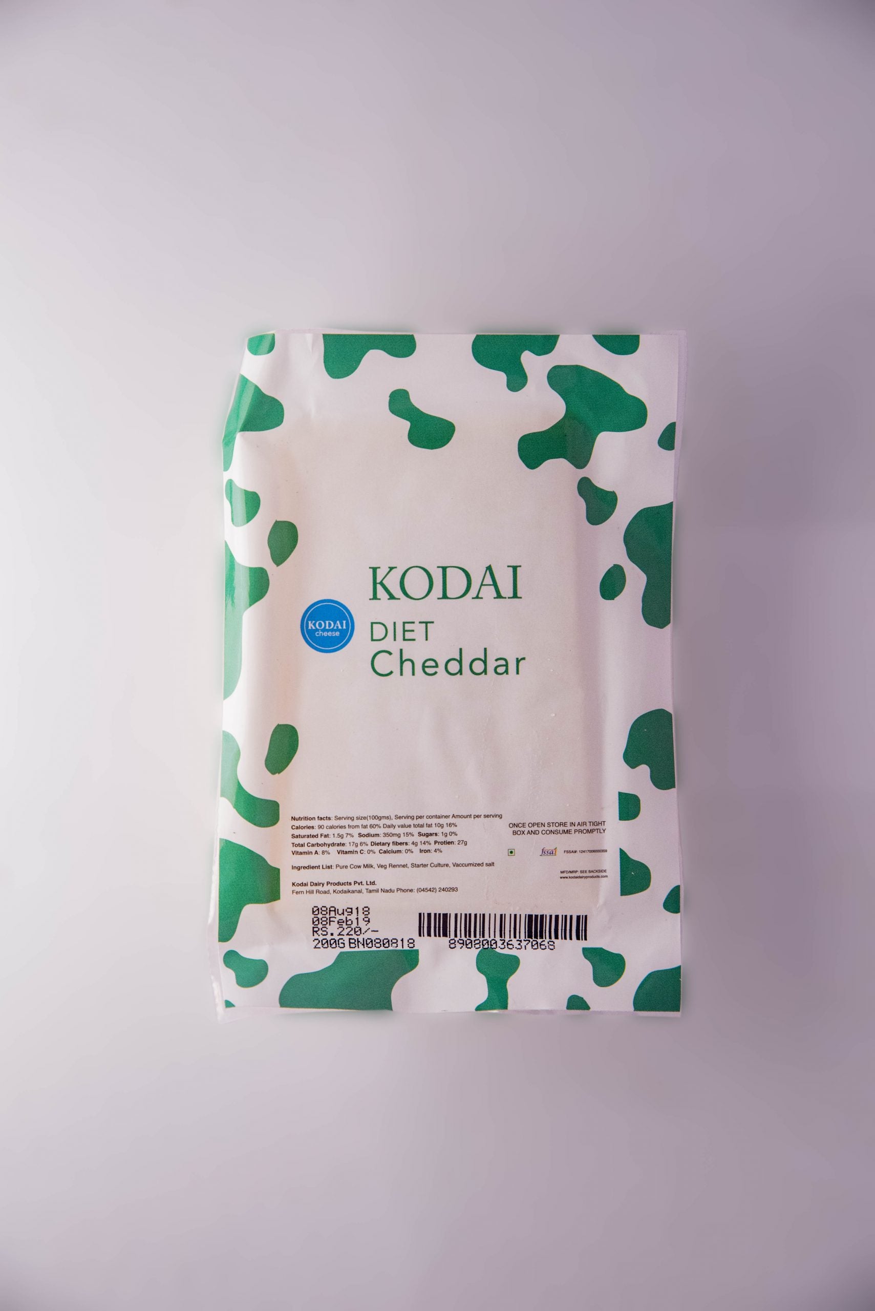 Diet Cheddar Cheese - Pasteurized - Kodai - 200gm
