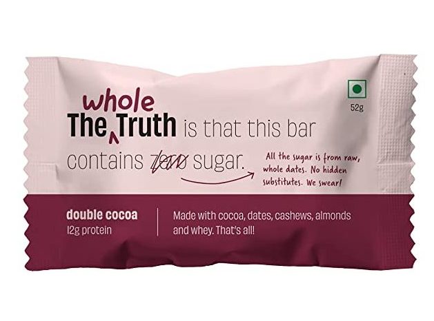 Protein Bar | Double Cocoa (Made With Cocoa, Dates, Cashew, Almond) - 12 g Protein - No Refined Sugar - The Whole Truth – 52gm