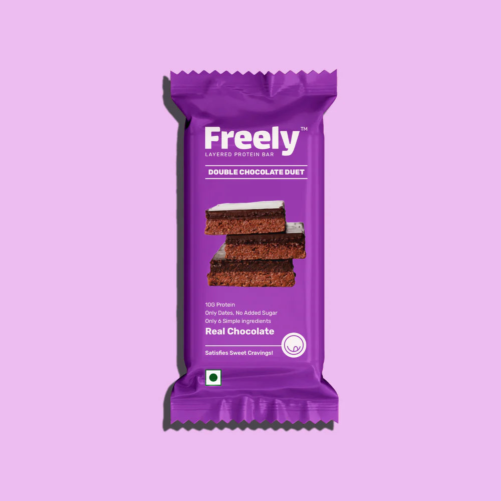 Chocolate Bar | Double Chocolate Duet (Protein Bar) – 10g Protein – Real Chocolate – No Added Artificial Preservatives & No Added Sugar – Freely – 44gm