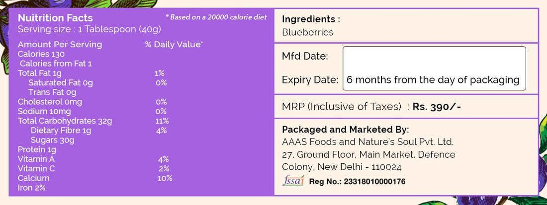 Dried Blueberry | Raw - Natural - No Added Oil & No Preservatives - Nature&