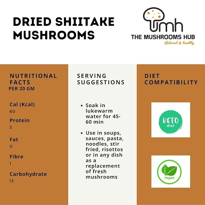Dried Shiitake Mushrooms | 100% Natural - Chemical Free & No Added Preservatives - The Mushroom Hub - 100gm