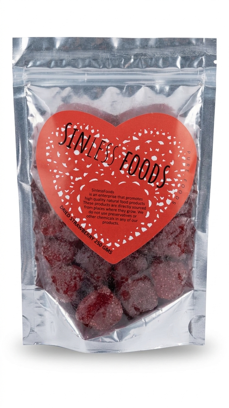 Pure Food | Dried Strawberry -Preservative Free and Chemical Free- Sinless Foods - 250gm