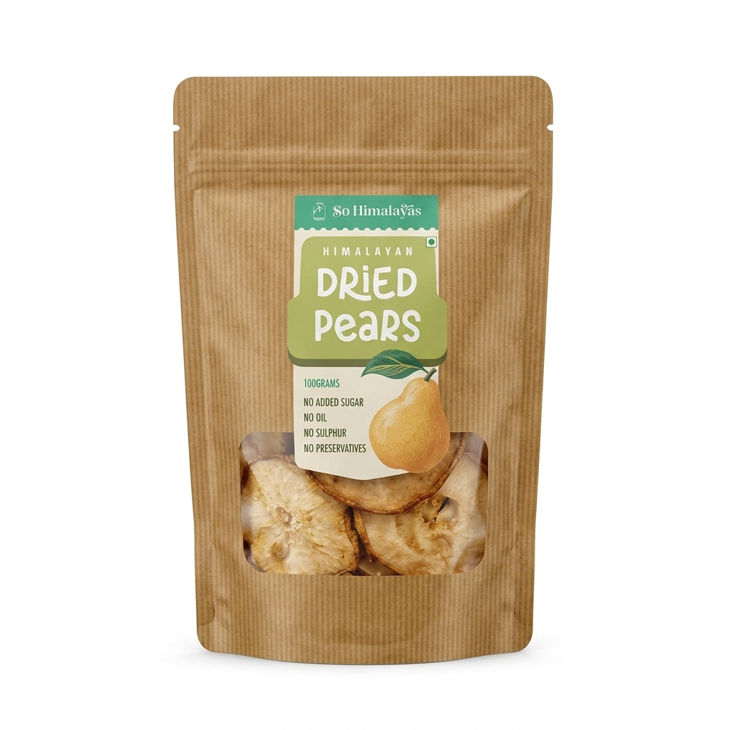 Chips | Dried Pear Chips - Natural - No Oil ,Sulphur, & No Added Sugar , No Preservatives - So Himalayas- 100gm