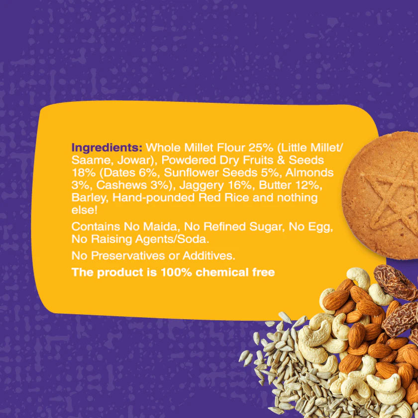 Millet Cookies |Dry Fruits & Seeds (Millet Jaggery Cookies) – Gluten Free, No Added Refined Sugar, No Maida & No Soda - Early Foods - 130gm