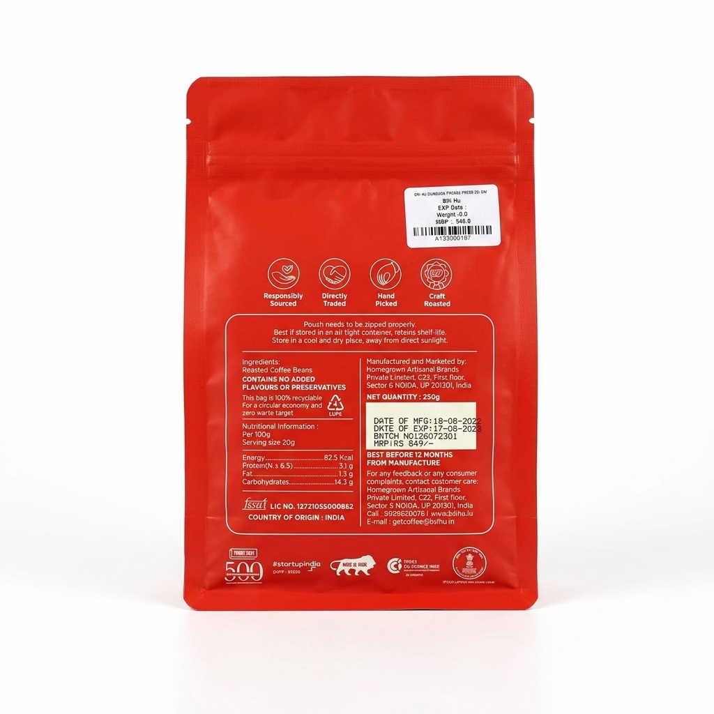 Coffee | Dunduga Estate (French Press) - Medium Roast ,Washed Arabica -No Added Flavour or Preservatives - Bili Hu - 250gm
