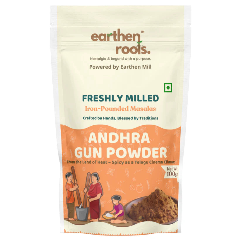 Gun Powder | Iron Pounded Andhra Gun Powder - Rich, Spicy & Aromatic - No Preservatives & No Additives - Earthen Roots - 100gm