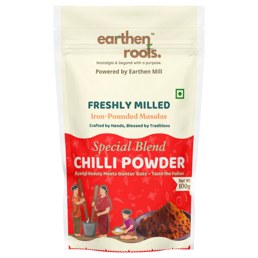 Chilli Powder | Special Blend Chilli Powder - Iron Pounded Masalas - Freshly Milled - No Preservatives & No Additive - Earthen Roots - 100gm