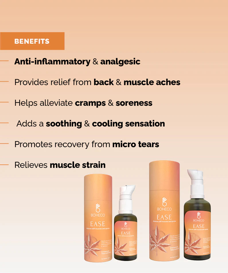 Sprains Oil | Ease Relieves Stiff Muscles – Enriched With Vijaya Leaf Extract - Vegan & Cruelty Free – Boheco Life – 50ml