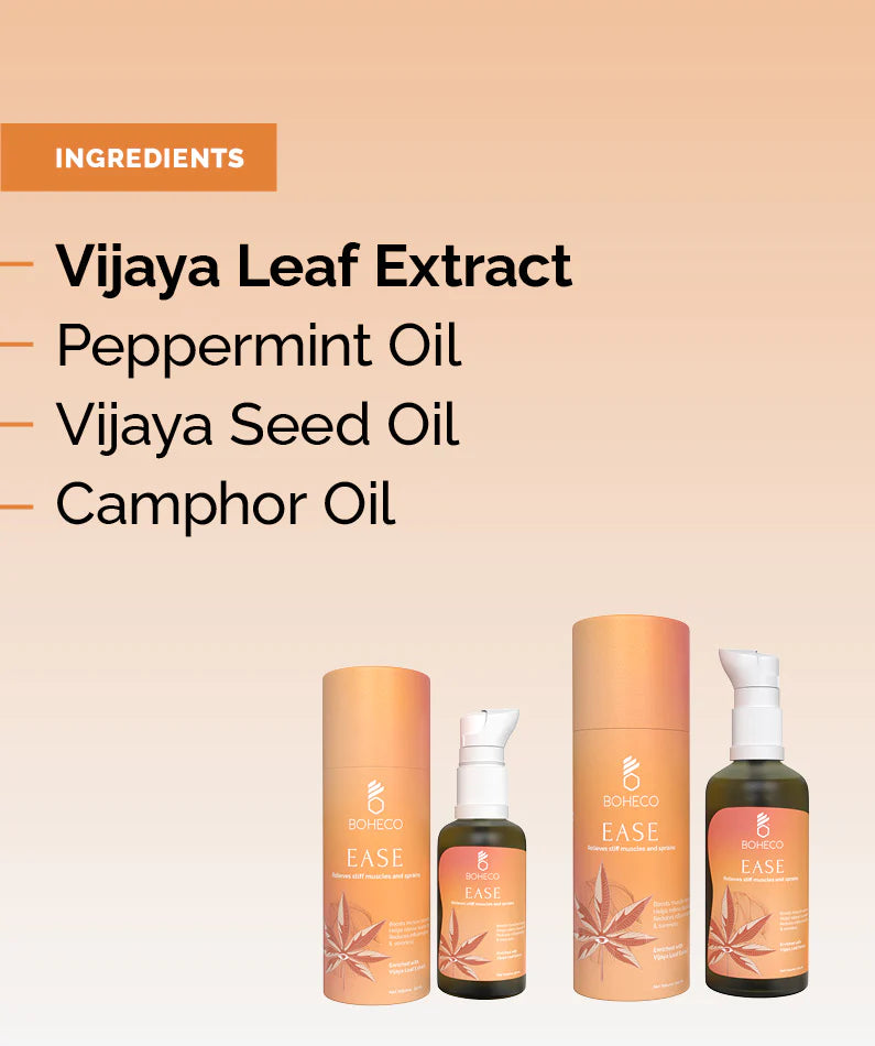 Sprains Oil | Ease Relieves Stiff Muscles – Enriched With Vijaya Leaf Extract - Vegan & Cruelty Free – Boheco Life – 50ml
