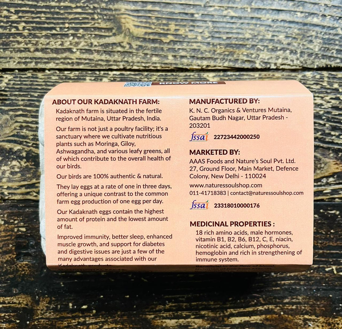 Kadaknath Eggs - Pasture Raised - No Antibiotics & Hormone Free - Natural, High Protein & Low Fat - 6 Eggs