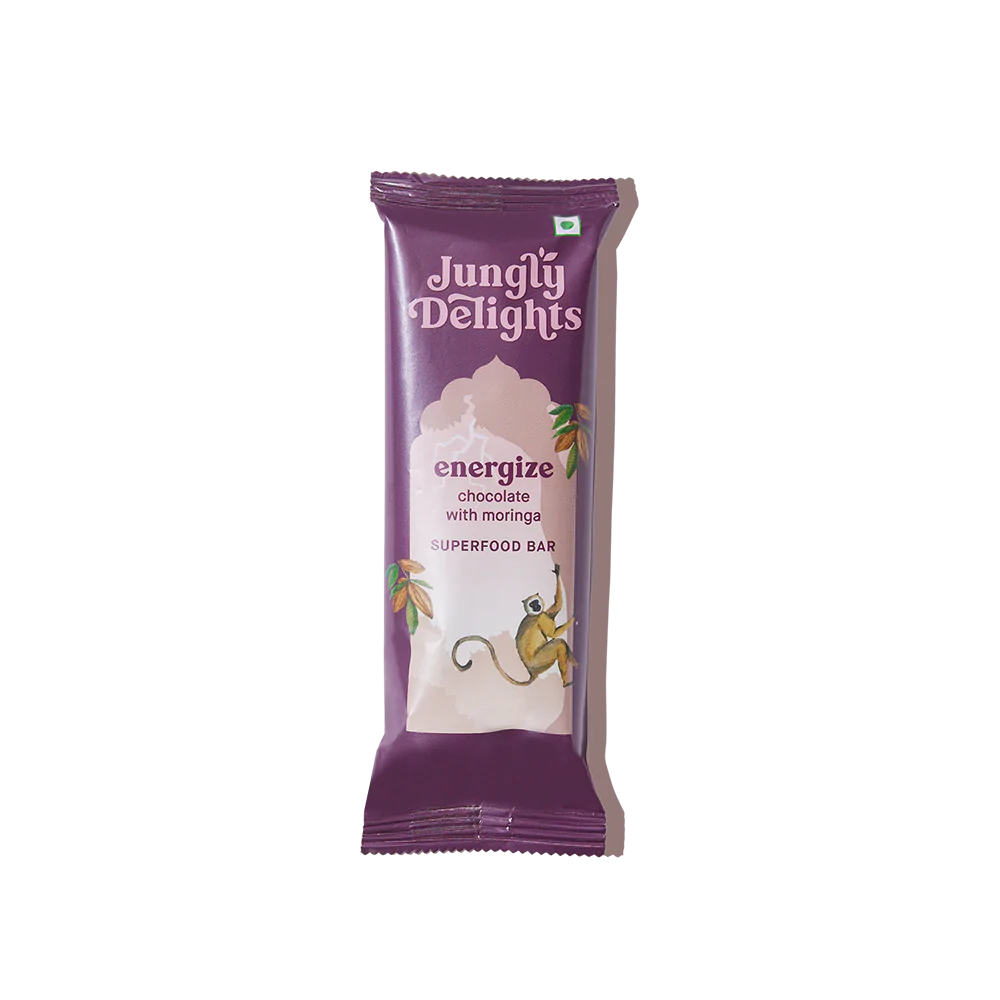 Energize Chocolate With Moringa (Super Food Bar) - Indian - Gluten Free, No Refined Sugar & Supports Immunity - Jungly Delights - 38gm