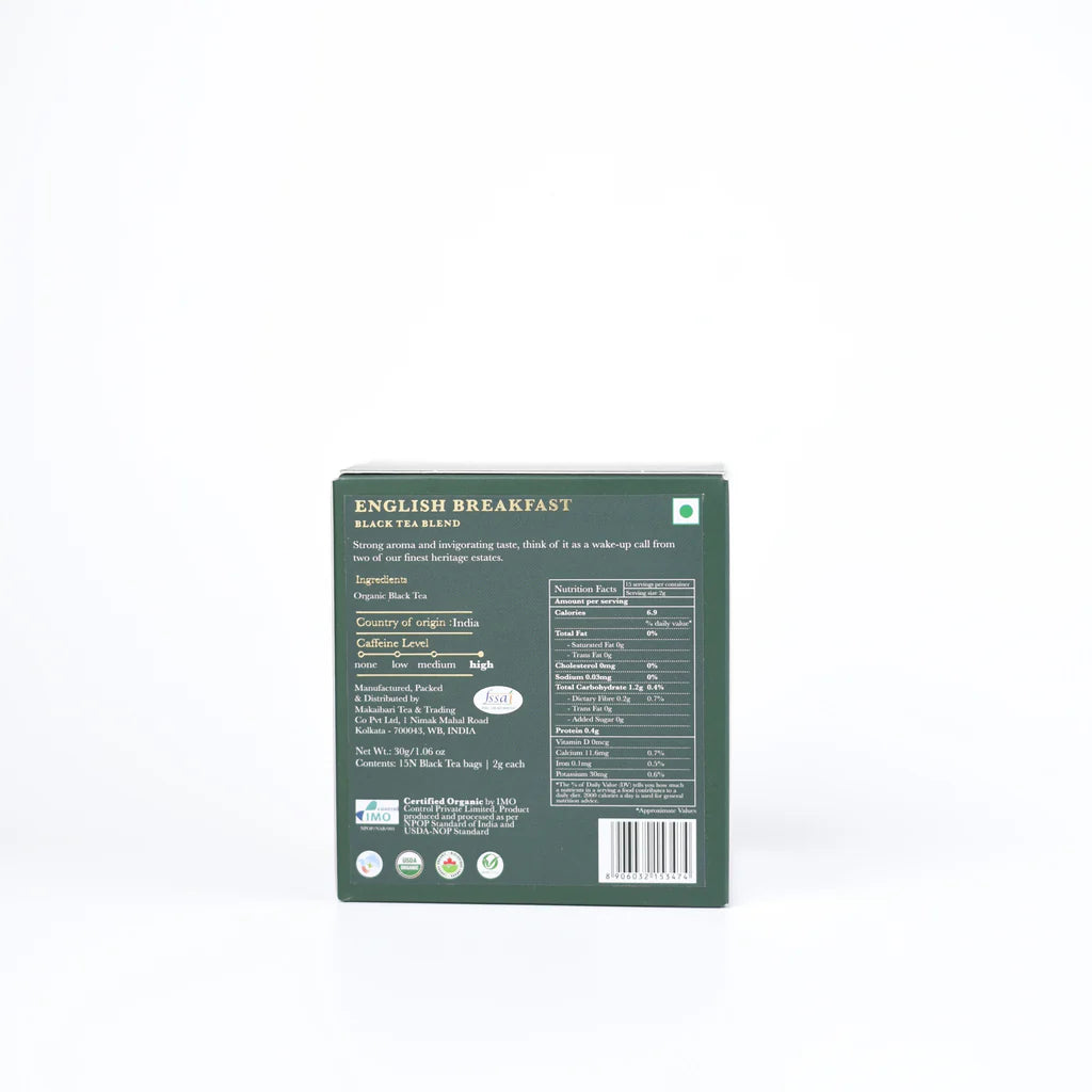Tea | English Breakfast Black Tea Blend - Bold, Malty With Floral Notes - Assam & Darjeeling - USDA Organic - Luxmi Estate - 25 Tea Bag