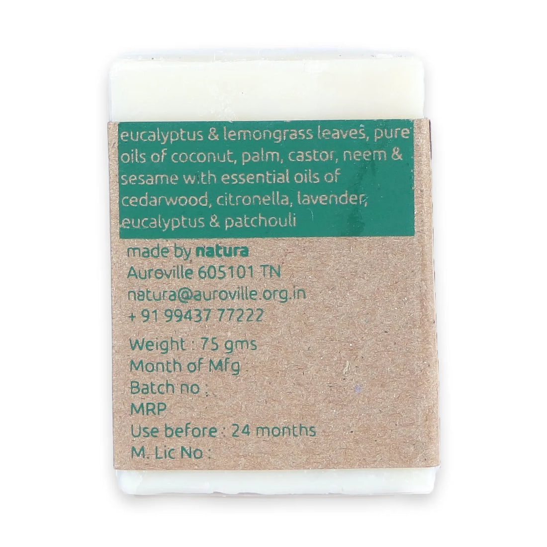 Soap | (Eucalyptus & Citronella) - Chemical Free, No Added Colorants Or No Fragrances - natura - 75gm