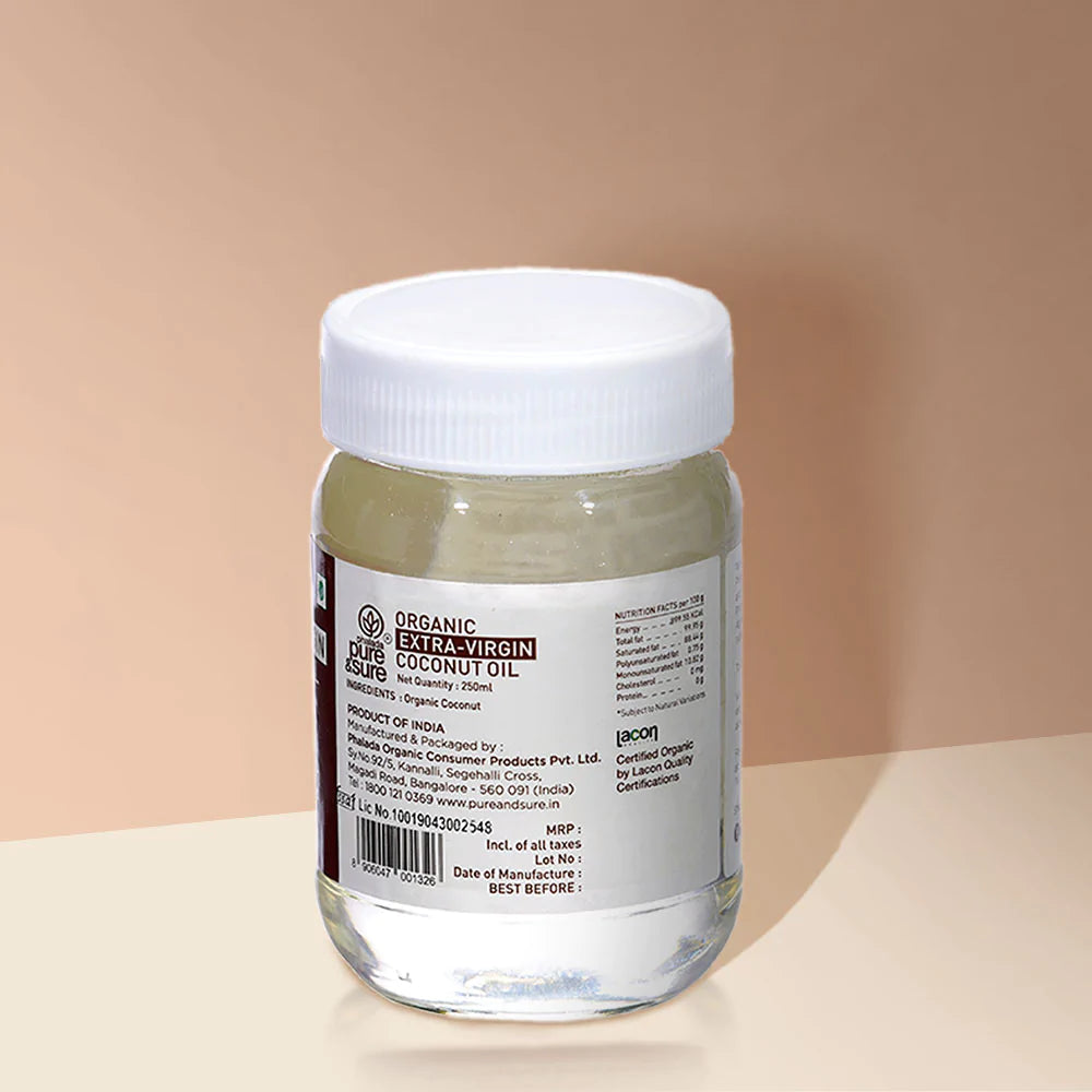 Coconut Oil | Extra Virgin - Extracted From Fresh Mature Coconuts (Not From Copra) – Organic - Pure and Sure – 250ml