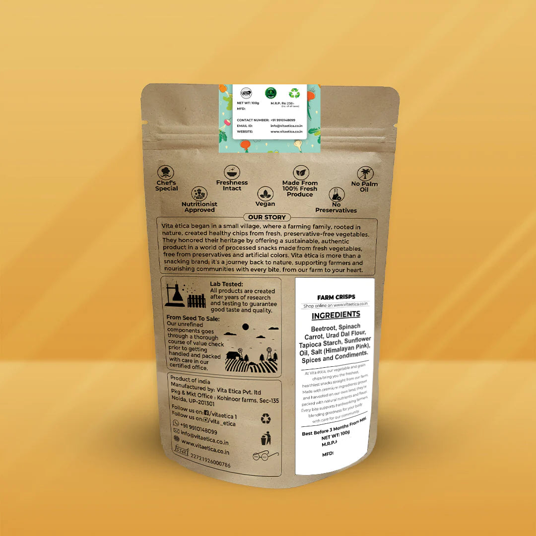 Chips | Farm Crisps - Baked - Mix Of Beetroot, Carrot & Spinach Chips - Chef&