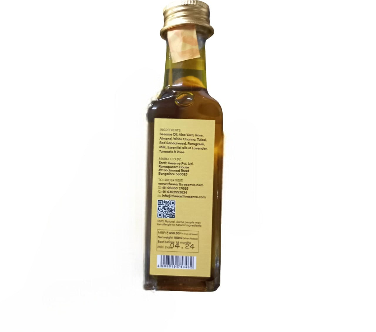 Face & Body Oil | Traditionally Prepared - Natural - Intense Moisturisation & Glow - 7 Ayurvedic Hers -No Minerals Oils, No Petrochemicals, No Synthetic & No Added Preservatives - The Earth Reserve - 100ml