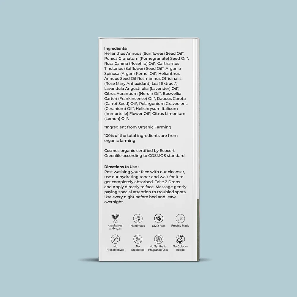 Facial Oil l Helichrysum And Rosehip - Promotes Even Skin Tone - Reduces Scarring - COSMOS Organic - Cruelty Free, Vegan, Gmo Free, Zero Dyes, Zero Sulphates & No Added Color - Juicy Chemistry - 30ml