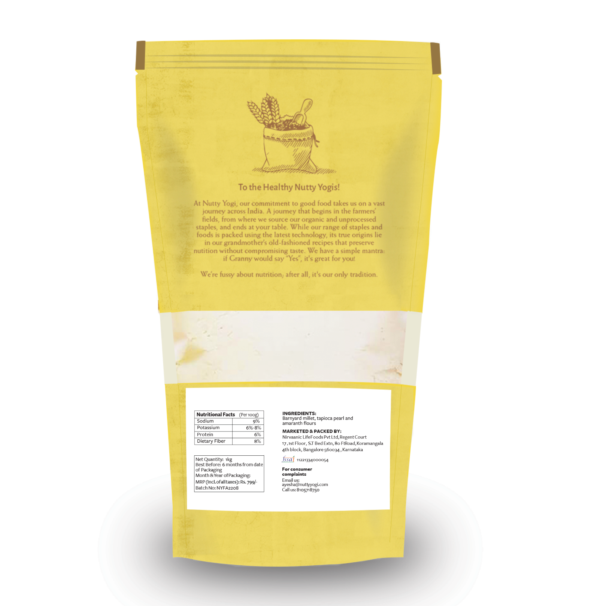 Flour | Farali Atta (Vrat Ka Atta) - Gluten Free & High In Nutrients - Nutty Yogi - 800gm