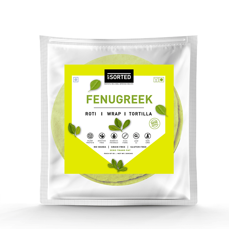 Tortilla | Fenugreek Roti – Wrap – 3.1gms Net Carbs - Vegan, Gluten Free, No Maida, Keto Friendly, Diabetic Friendly & No Additives – Get Sorted – Pack Of 5