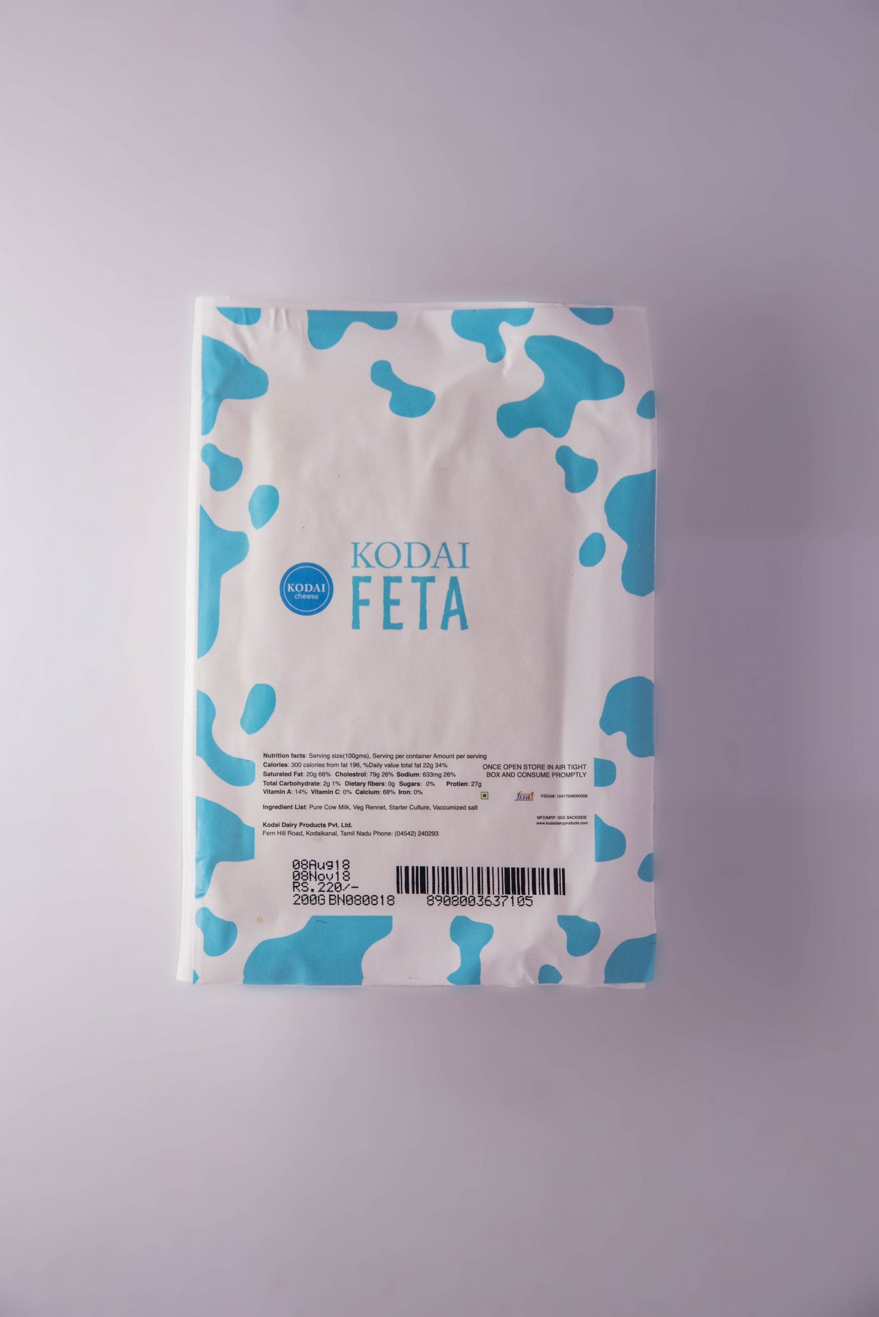 Feta Cheese - Pasteurized – Enriched With Probiotics – Kodai - 200gm