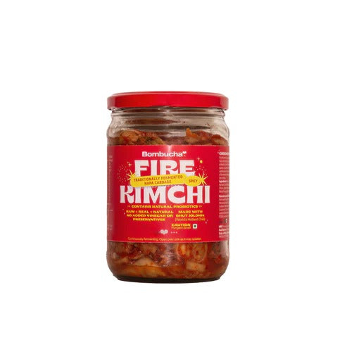 Kimchi | Fire - Traditionally Fermented Napa Cabbage (Made With Bhut Jolokia) - Medium Spicy - Raw - Real - Natural - No Added Vinegar & Preservatives Free - Bombucha - 150gm