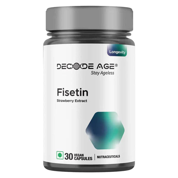 Fisetin | Strawberry Extract - Nutraceuticals - Promote Skin - Brain Ageing - Heart Health - Vegan, Gluten Free, Soy Free, Sugar Free, Dairy Free & Gmo Free - Decode Age – 30 Capsules