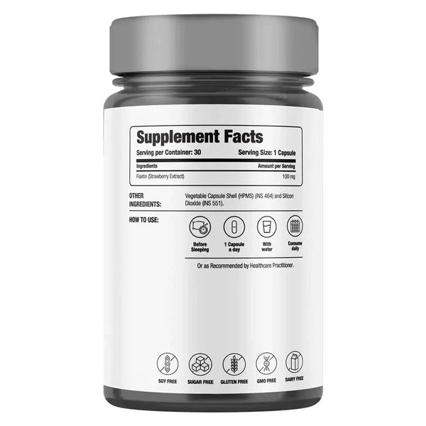 Fisetin | Strawberry Extract - Nutraceuticals - Promote Skin - Brain Ageing - Heart Health - Vegan, Gluten Free, Soy Free, Sugar Free, Dairy Free & Gmo Free - Decode Age – 30 Capsules