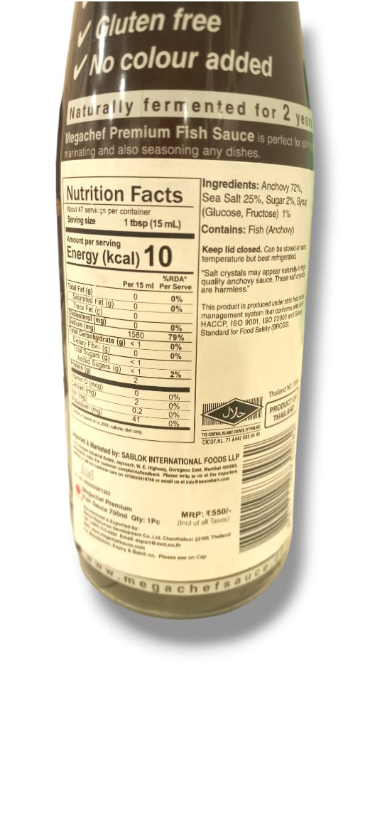 Fish Sauce | (Traditionally Prepared With Fresh Anchovies And Pure Sea Salt) – Gluten Free, No Added Preservatives, No MSG & No Added Colour – Megachef - 700ml