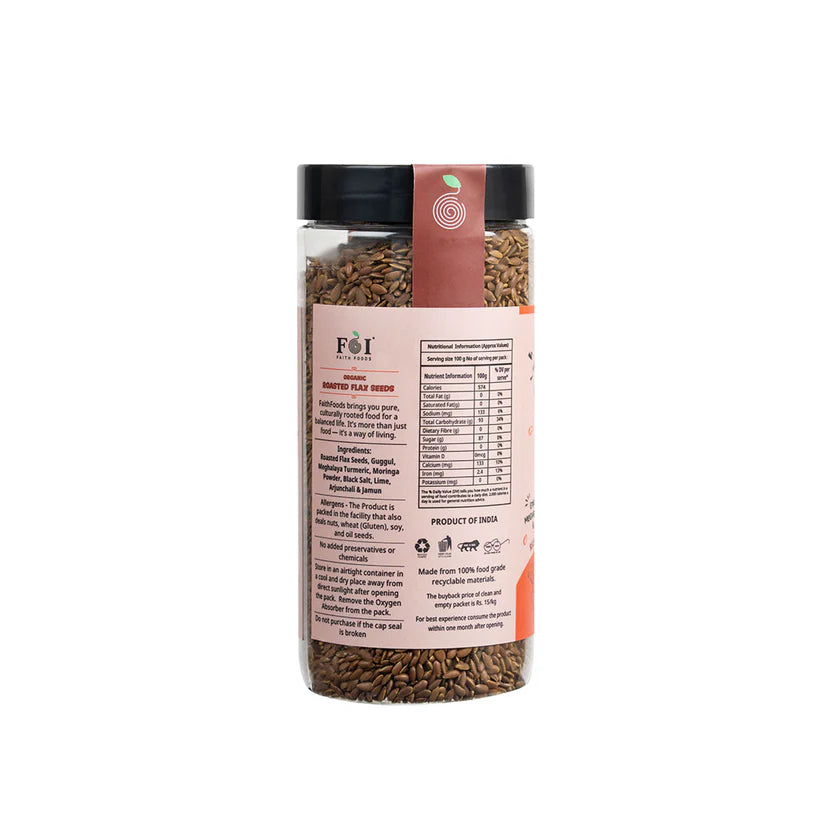 Flax Seeds | Roasted Flax Seeds (Enriched with Meghalaya turmeric & Black Salt)-Rich In Omega 3 - No Added Preservatives & Chemicals - Faith Foods - 200gm