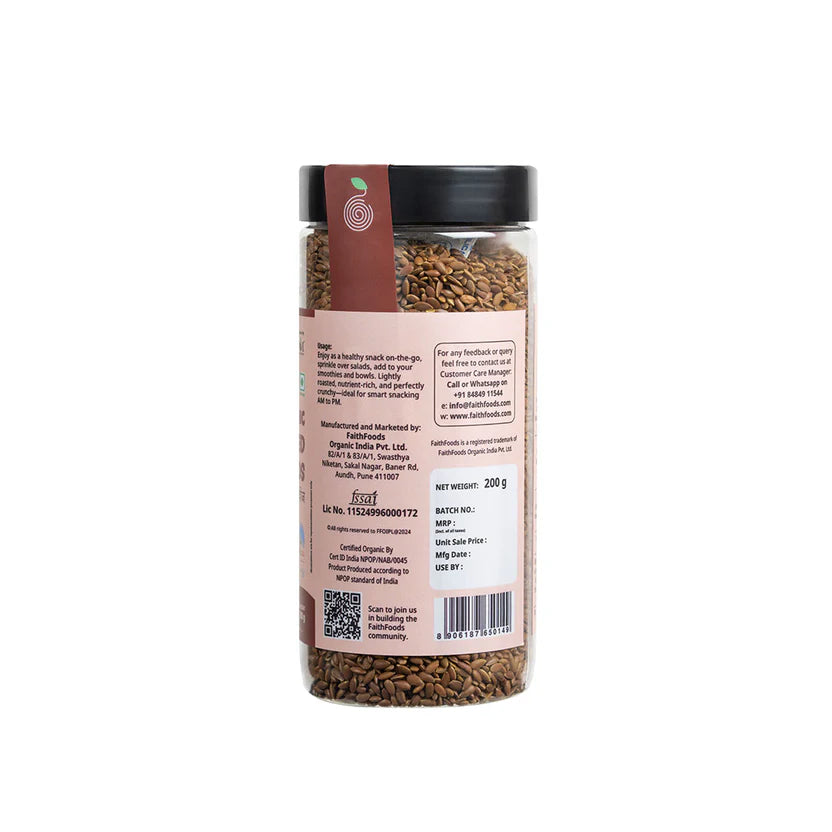 Flax Seeds | Roasted Flax Seeds (Enriched with Meghalaya turmeric & Black Salt)-Rich In Omega 3 - No Added Preservatives & Chemicals - Faith Foods - 200gm