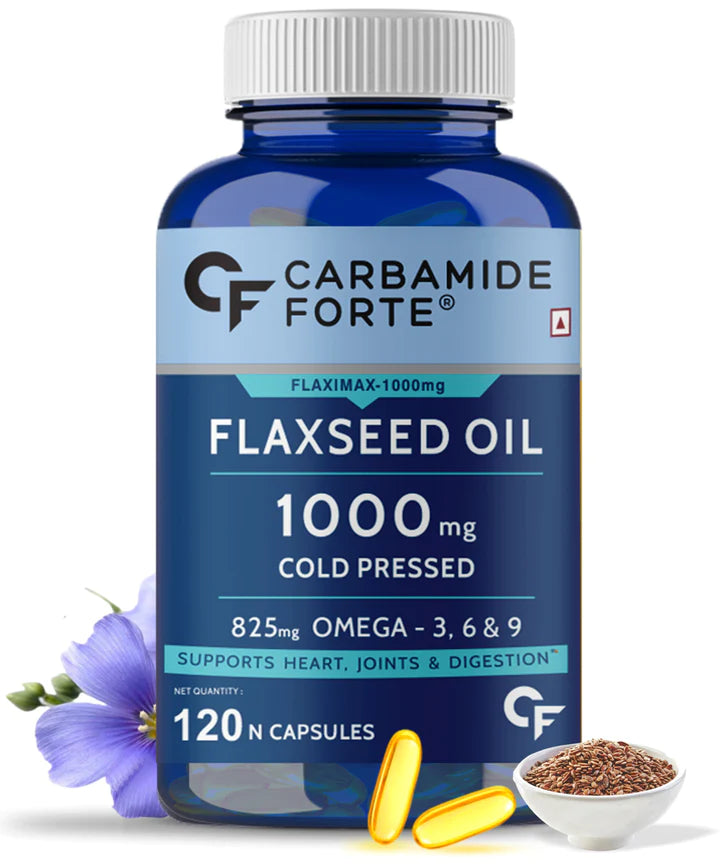 Flaxseed Oil | 825mg Omega 3, 6 & 9 - Supports Heart, Joints & Digestion - No Added Fillers - Carbamide Forte - 1000mg - 120 Softgels Capsules