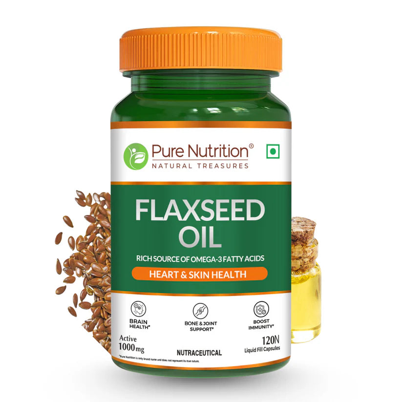 Flaxseed Oil Capsules | High In Omega-3 Fatty Acids – Supports Heart, Skin & Brain Health – 100% Plant Based – Pure Nutrition – 120 Liquid-Filled Capsules