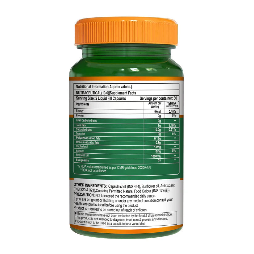Flaxseed Oil Capsules | High In Omega-3 Fatty Acids – Supports Heart, Skin & Brain Health – 100% Plant Based – Pure Nutrition – 120 Liquid-Filled Capsules