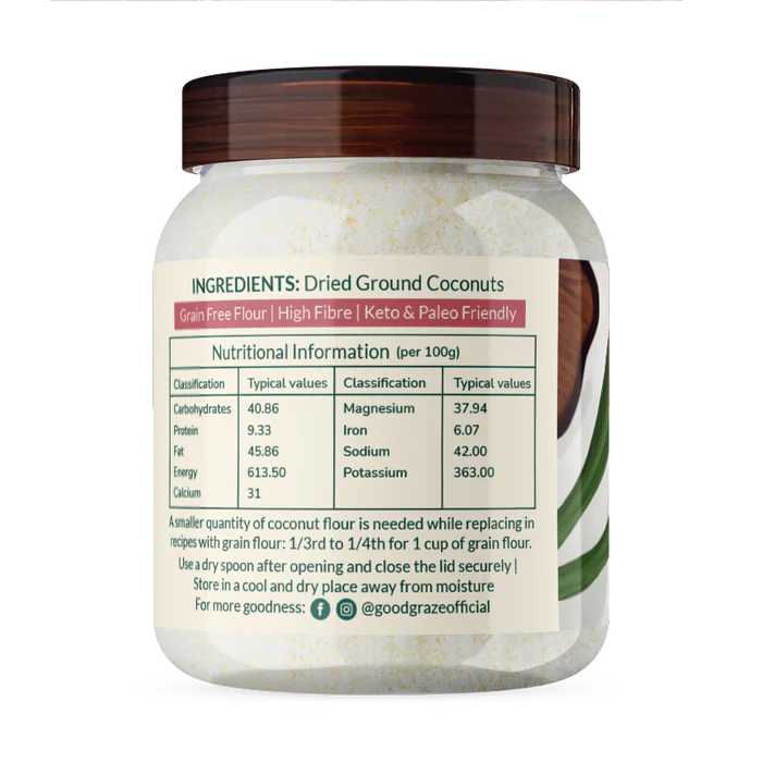 Coconut Flour | Organic - Vegan, Gluten Free & No Added Preservatives & Low Gi - Good Graze - 175gm