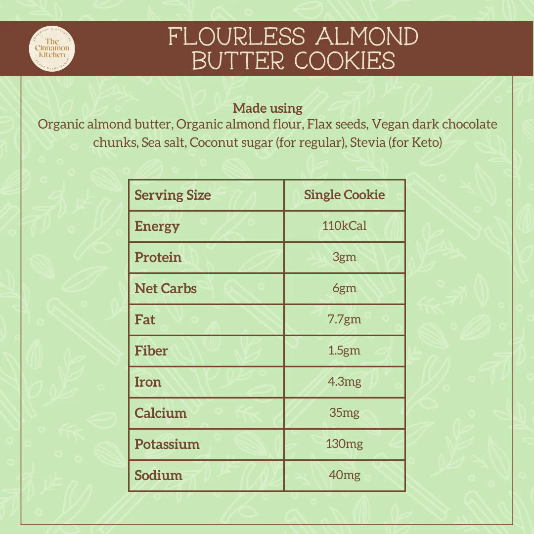 Flourless Almond Butter Cookies - Vegan, Gluten Free, Sugar Free & Pcos Friendly - The Cinnamon Kitchen - Pack of 6
