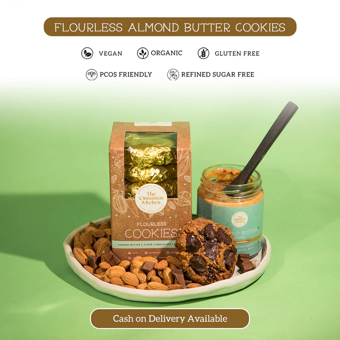 Flourless Almond Butter Cookies - Vegan, Gluten Free, Sugar Free & Pcos Friendly - The Cinnamon Kitchen - Pack of 6